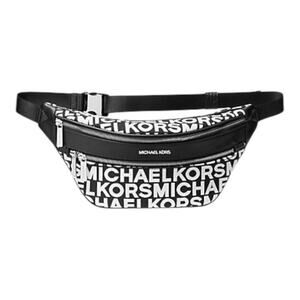Michael Kors Kenly Medium Graphic Logo Jacquard Black Belt Bag Crossbody NEW